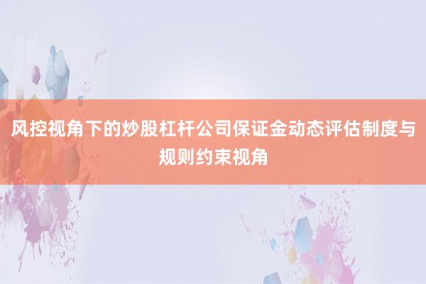 风控视角下的炒股杠杆公司保证金动态评估制度与规则约束视角