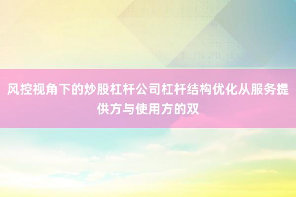 风控视角下的炒股杠杆公司杠杆结构优化从服务提供方与使用方的双