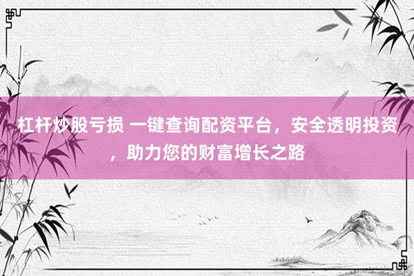 杠杆炒股亏损 一键查询配资平台，安全透明投资，助力您的财富增长之路