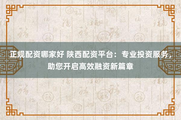 正规配资哪家好 陕西配资平台：专业投资服务，助您开启高效融资新篇章